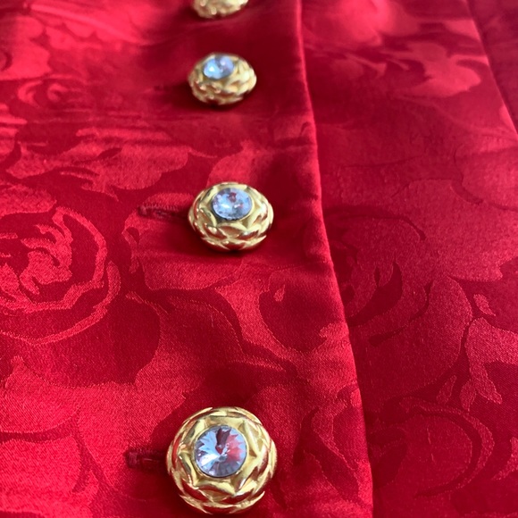 Vintage AJ Bari Silk Skirt Suit set Royal Red Sz 10 GOLD BUTTONS - Picture 9 of 17